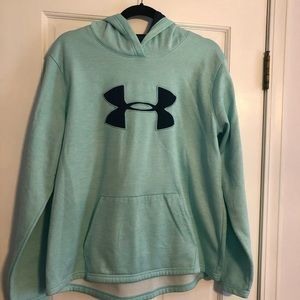 Ladies Under Armour Coldgear hoodie loose fit size large. Light Teal - blue UA.